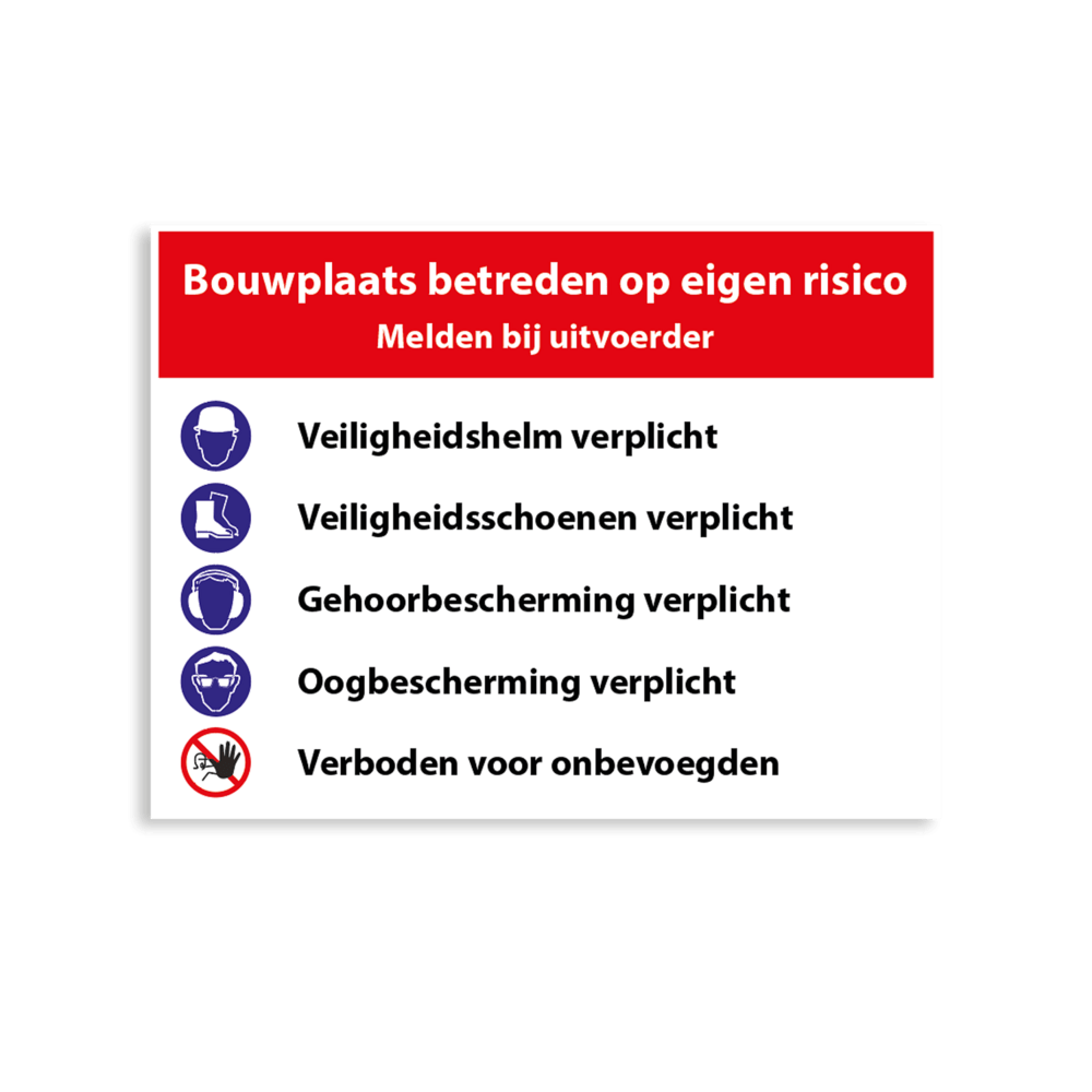 Bouwbord 690x520mm 3 kleur PP 1.5mm