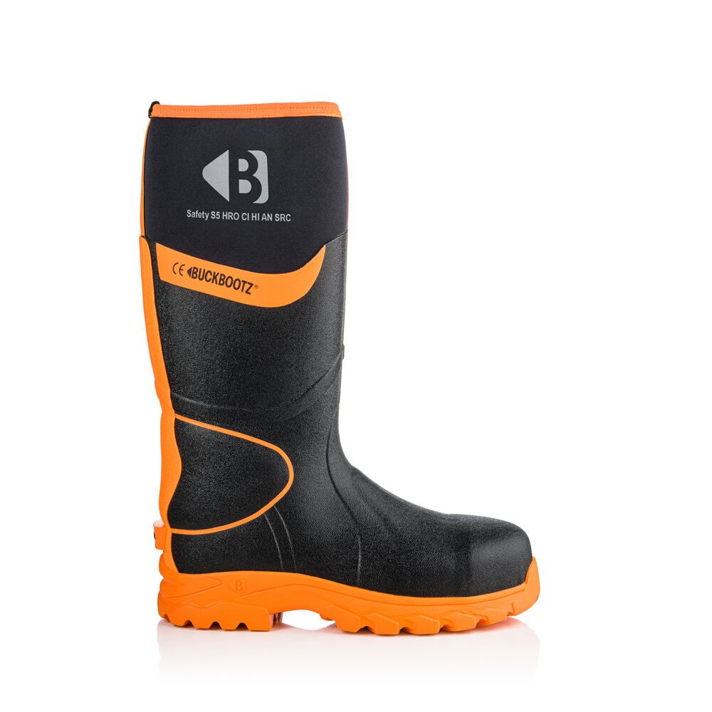 BUCKBOOTZ NEOPREEN LAARS ZWART/ORANJE S5 Werklaars (rubber) BBZ8000