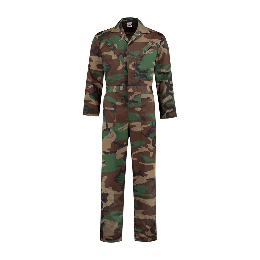 Overall polyester/katoen camouflage bruin/groen/zwart