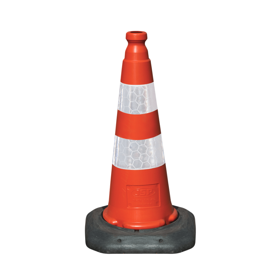 Verkeerskegel pion 75 cm met reflectiebanden en recycling voet